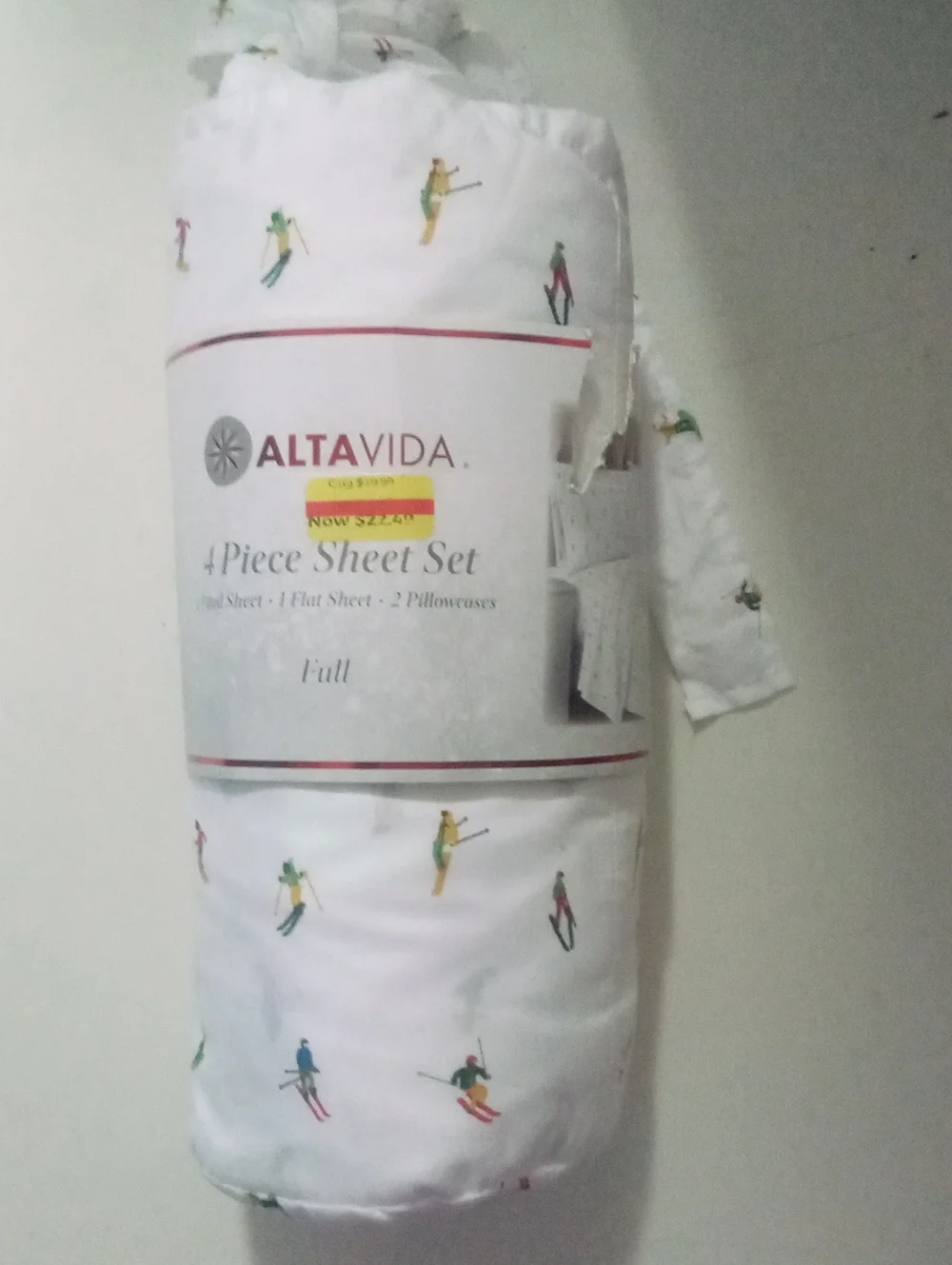 ALTA VIDA Full Sheet Set - White with Multi Ski Print NWT $49.99